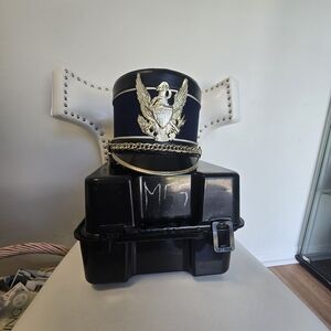 Navy Blue Military-Style Hat with Gold Emblem